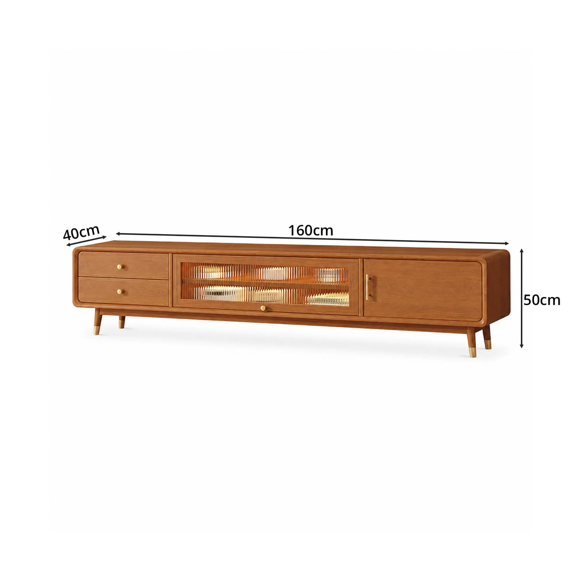 LUXORA Solid Rubberwood TV Cabinet - 160/180cm Entertainment Unit with Glass Door, Drawers & Multi-Compartment Storage - Cherry Wood