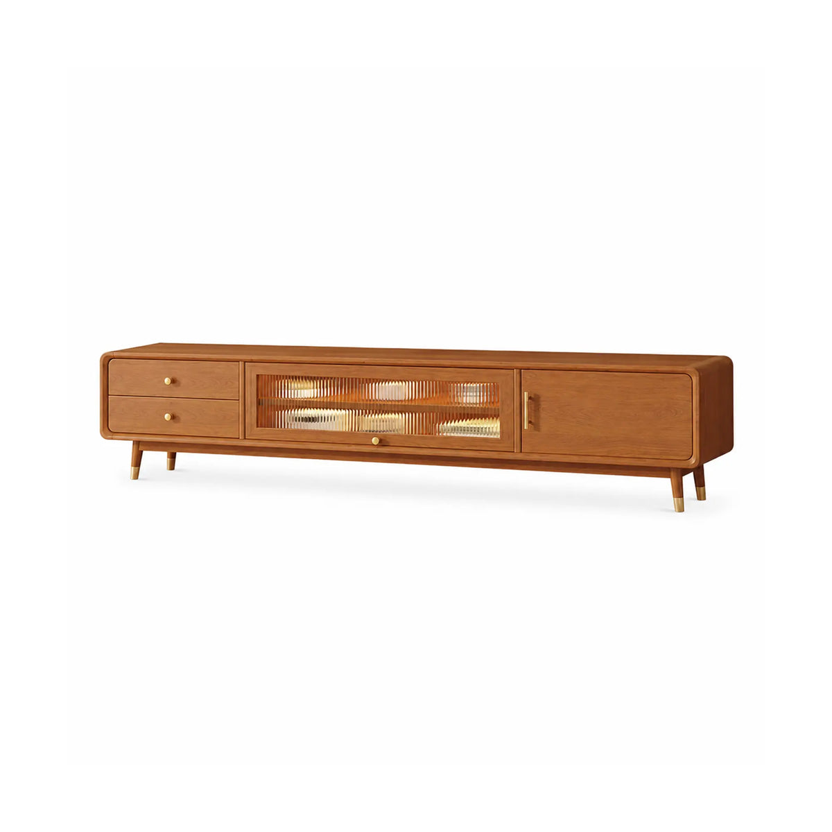 LUXORA Solid Rubberwood TV Cabinet - 160/180cm Entertainment Unit with Glass Door, Drawers & Multi-Compartment Storage - Cherry Wood