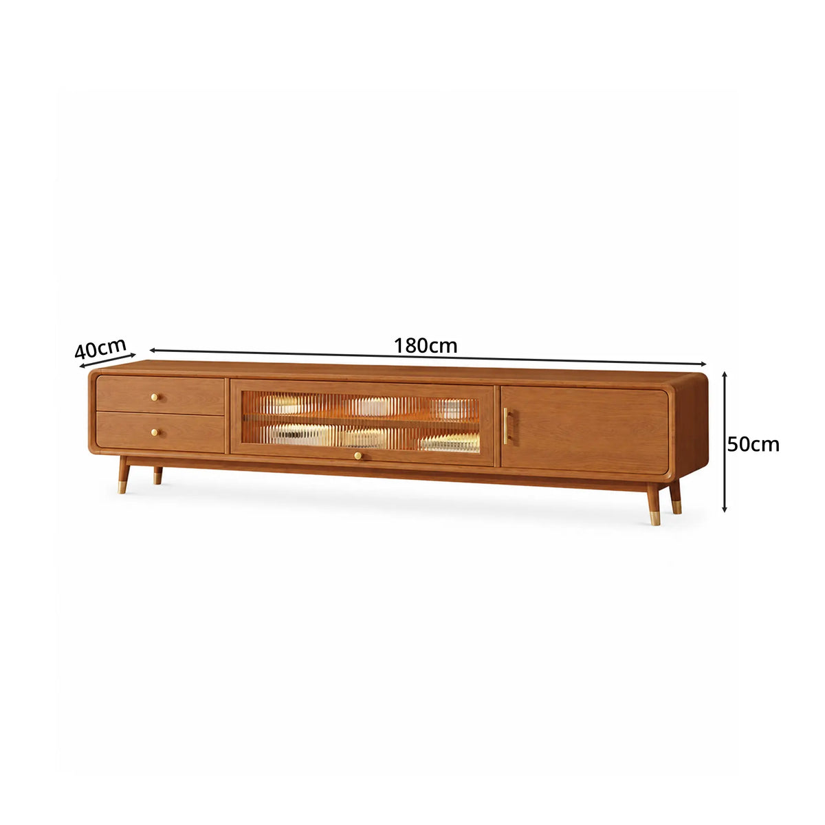 LUXORA Solid Rubberwood TV Cabinet - 160/180cm Entertainment Unit with Glass Door, Drawers & Multi-Compartment Storage - Cherry Wood