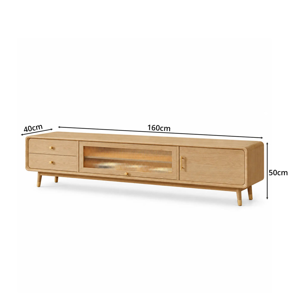 LUXORA Solid Rubberwood TV Cabinet - 160/180cm Entertainment Unit with Glass Door, Drawers & Multi-Compartment Storage - Wood