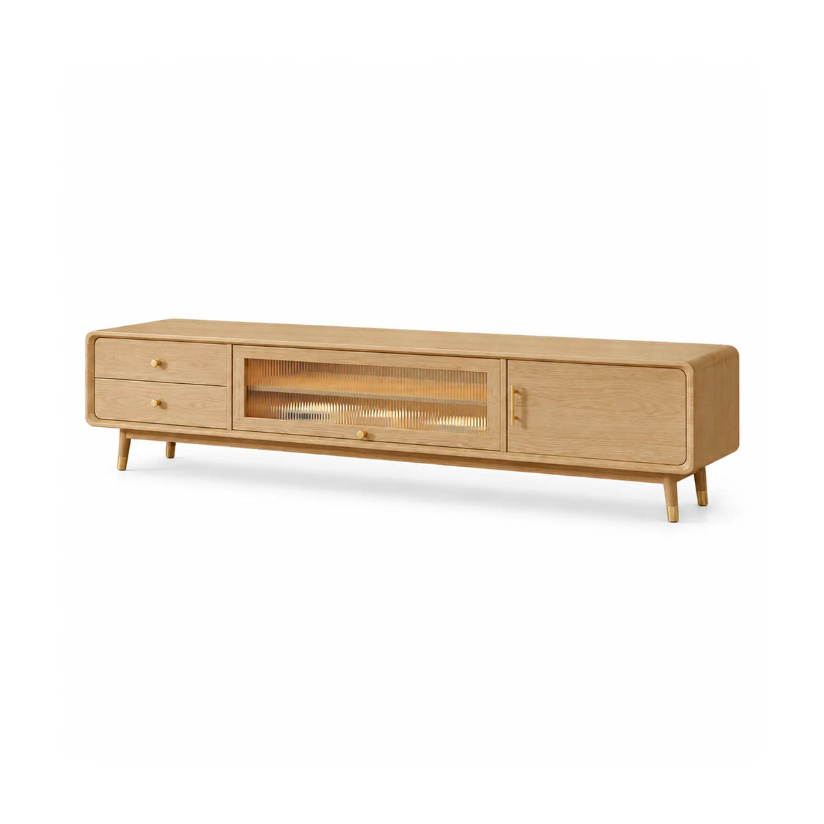 LUXORA Solid Rubberwood TV Cabinet - 160/180cm Entertainment Unit with Glass Door, Drawers & Multi-Compartment Storage - Wood