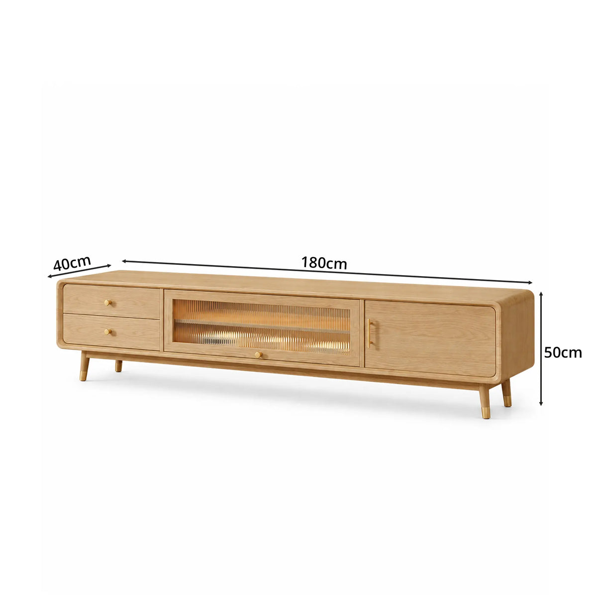 LUXORA Solid Rubberwood TV Cabinet - 160/180cm Entertainment Unit with Glass Door, Drawers & Multi-Compartment Storage - Wood