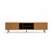 LUXORA Bauhaus TV Cabinet - 160/180cm Retro Entertainment Unit with Fluted Doors, Open Shelves & Metal Legs - Natural Oak