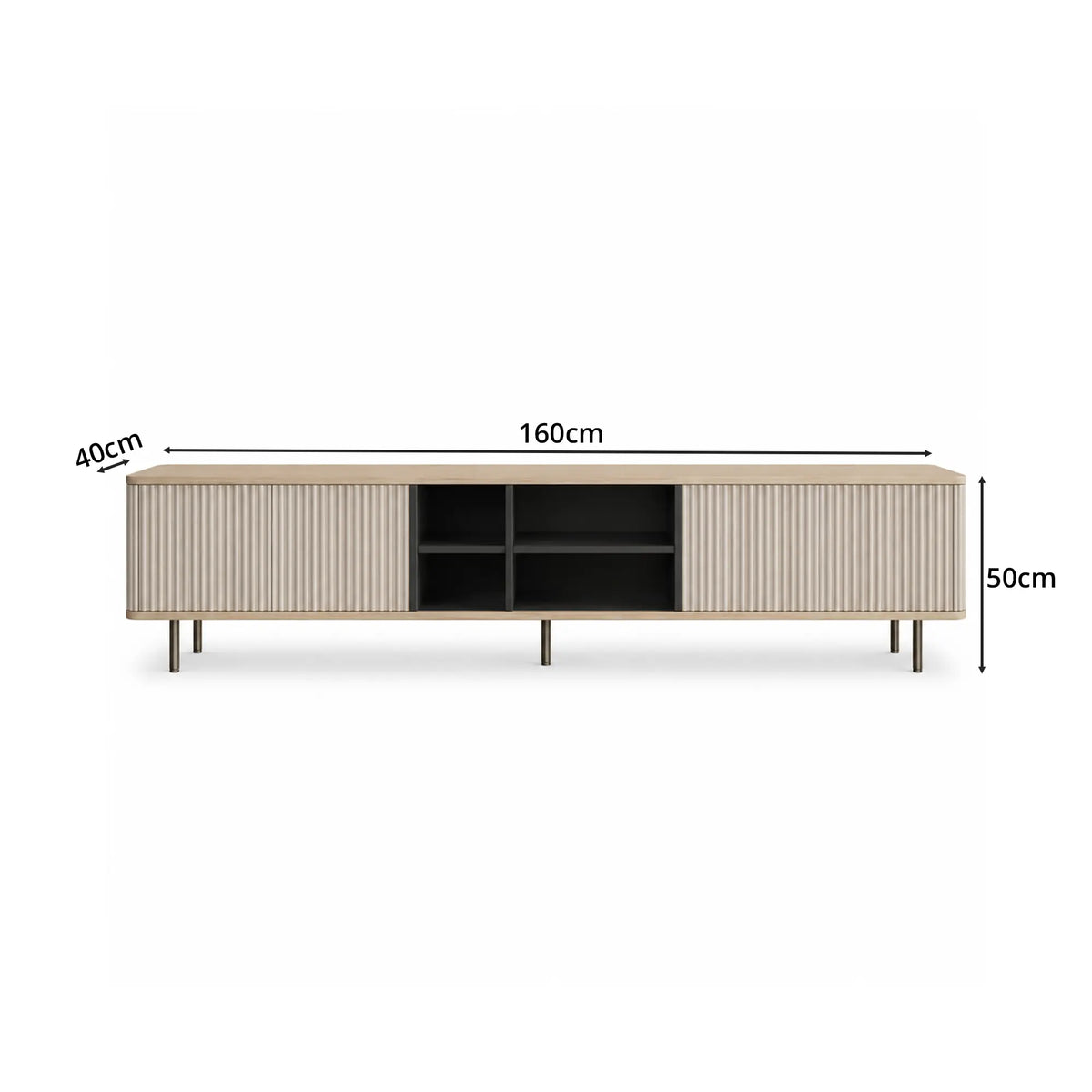 LUXORA Bauhaus TV Cabinet - 160/180cm Retro Entertainment Unit with Fluted Doors, Open Shelves & Metal Legs - White