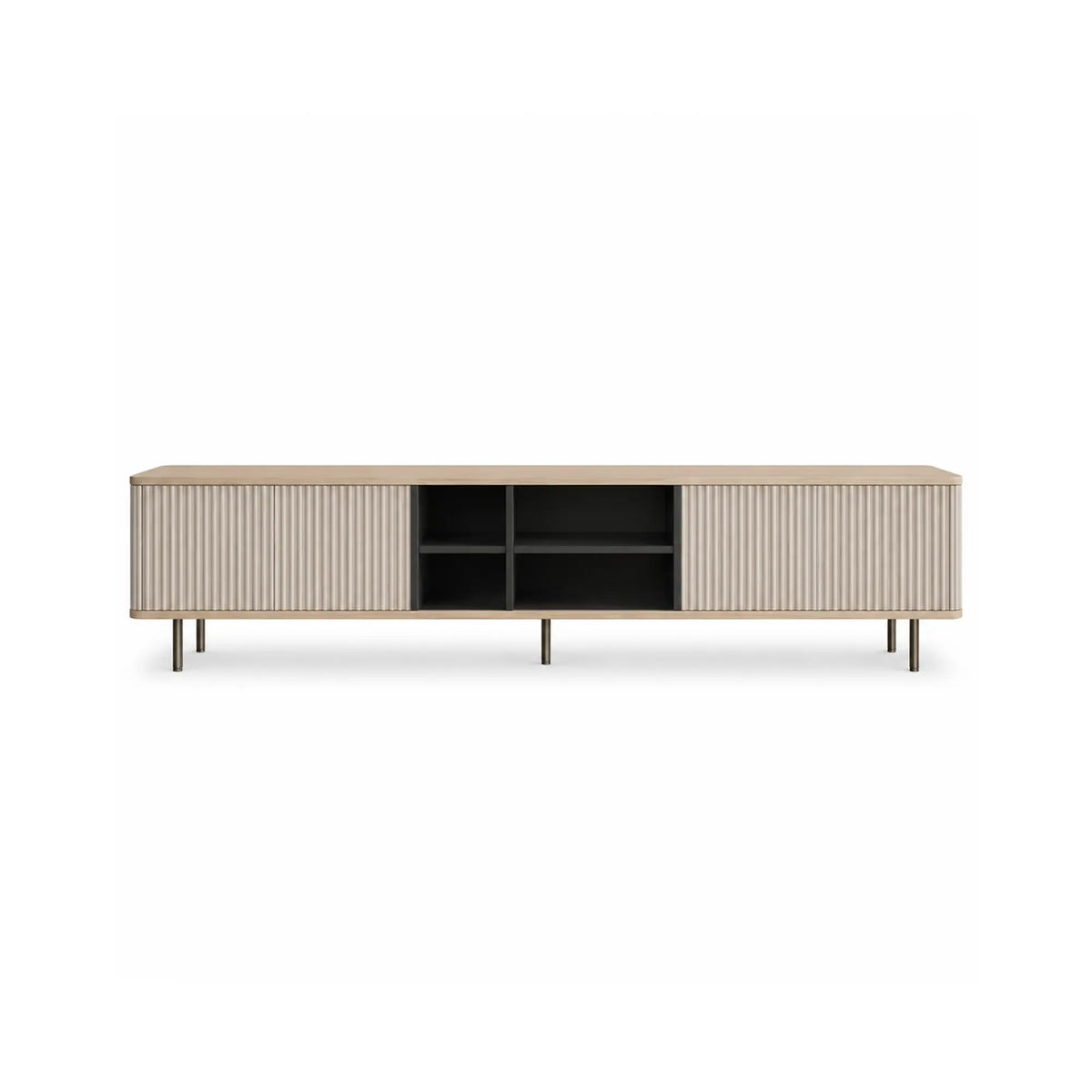 LUXORA Bauhaus TV Cabinet - 160/180cm Retro Entertainment Unit with Fluted Doors, Open Shelves & Metal Legs - White