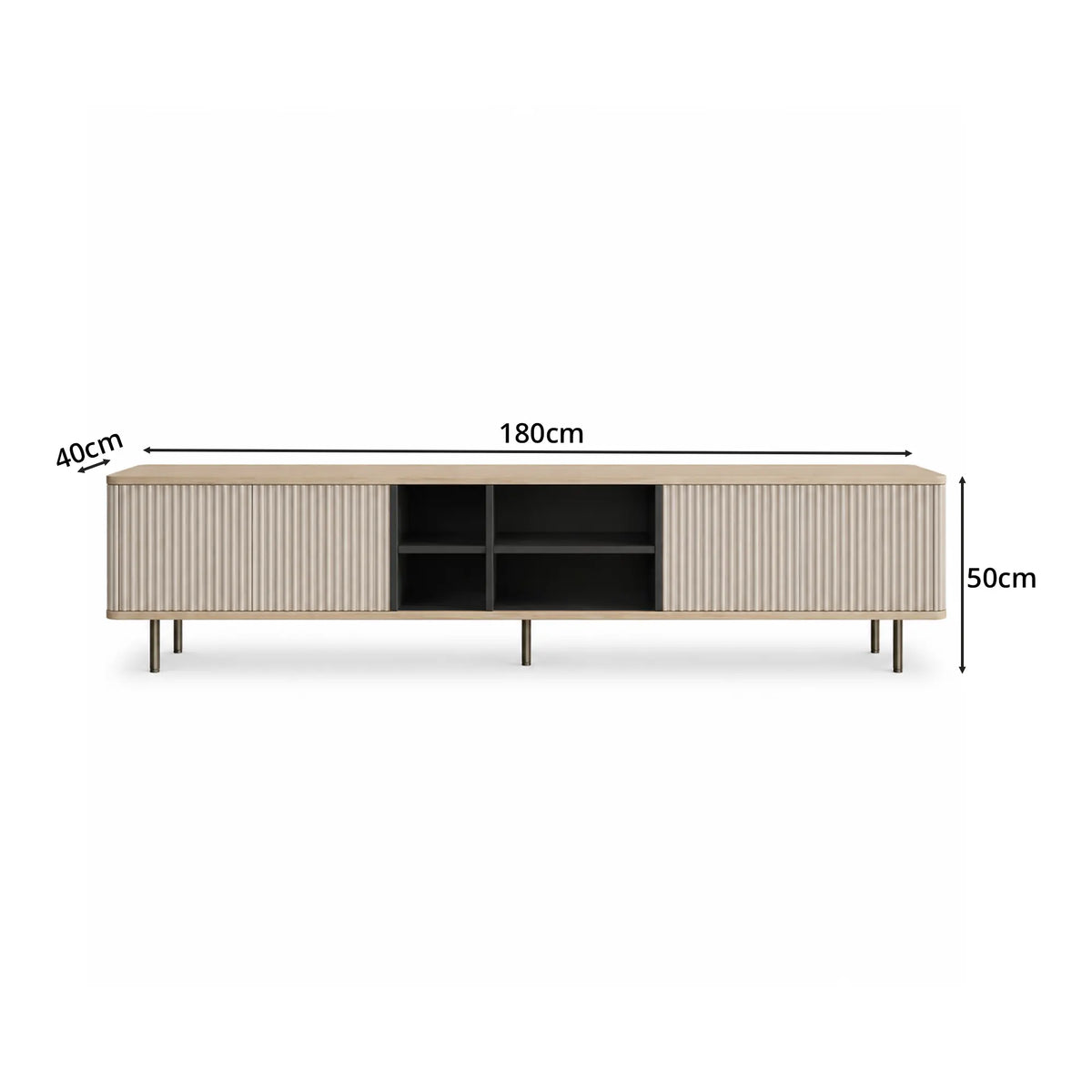 LUXORA Bauhaus TV Cabinet - 160/180cm Retro Entertainment Unit with Fluted Doors, Open Shelves & Metal Legs - White