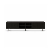 LUXORA Bauhaus TV Cabinet - 160/180cm Retro Entertainment Unit with Fluted Doors, Open Shelves & Metal Legs - Black