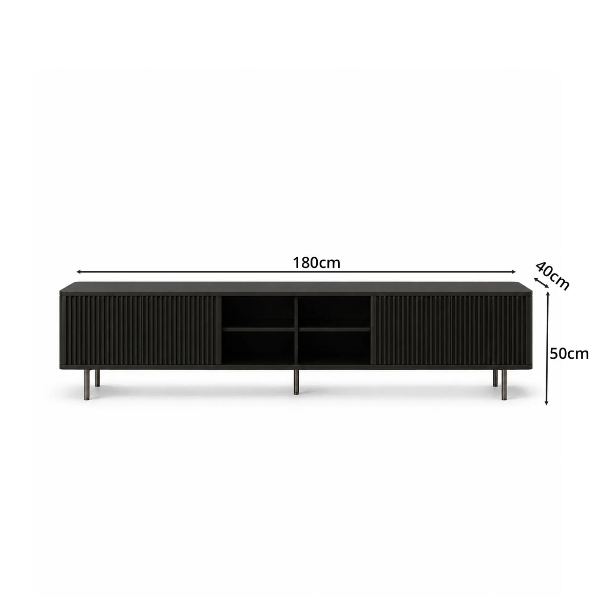 LUXORA Bauhaus TV Cabinet - 160/180cm Retro Entertainment Unit with Fluted Doors, Open Shelves & Metal Legs - Black