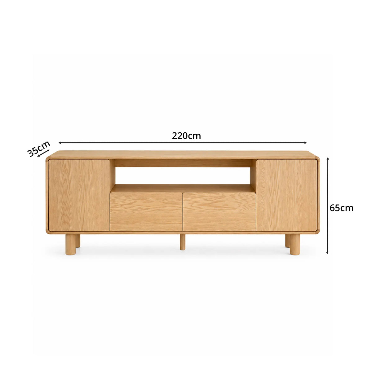 LUXORA Solid Oak TV Cabinet - 180/200cm Elevated Entertainment Unit with Dual Drawers, Open Shelves & Concealed Storage - Natural Oak