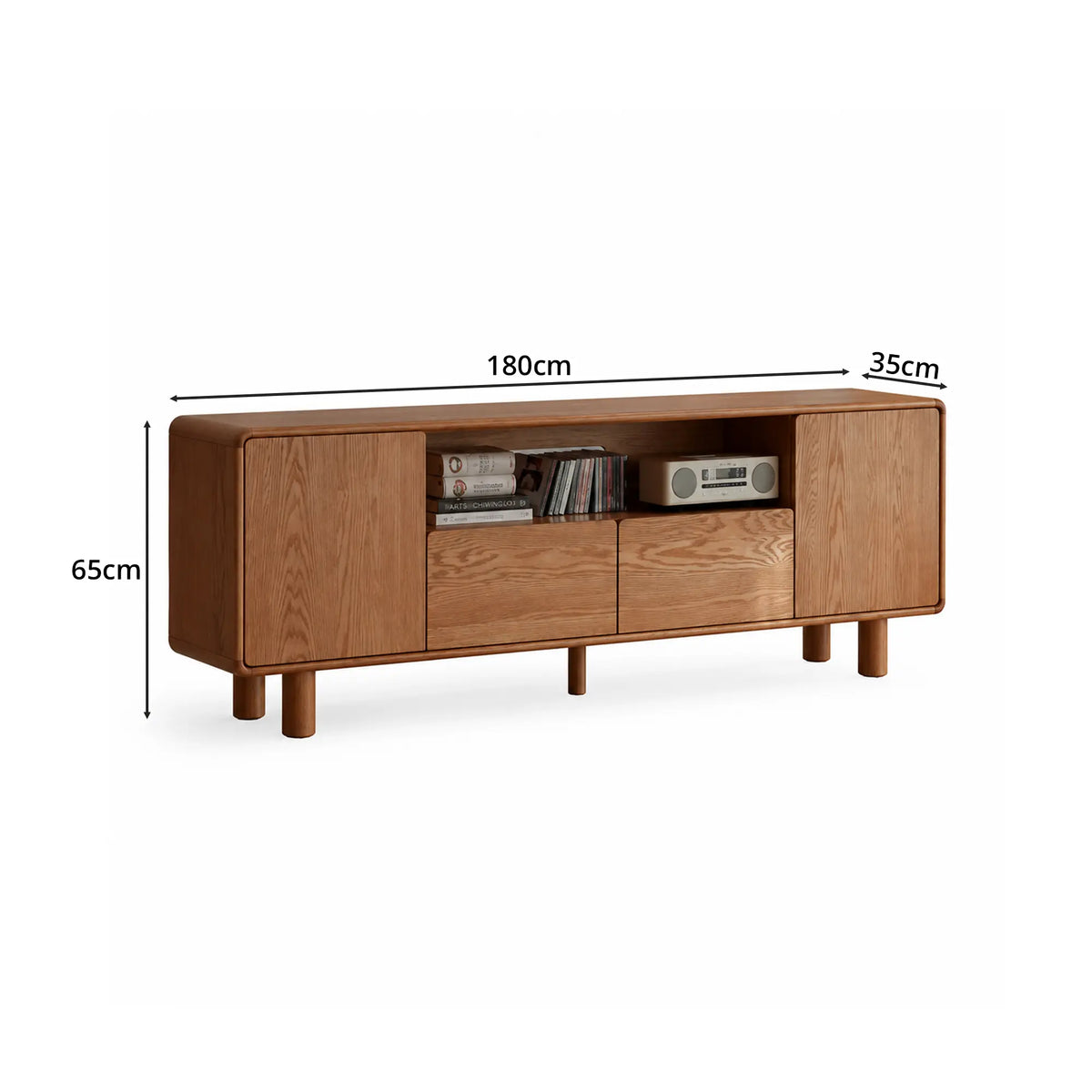 LUXORA Solid Oak TV Cabinet - 180/200cm Elevated Entertainment Unit with Dual Drawers, Open Shelves & Concealed Storage - Walnut