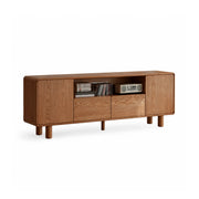 LUXORA Solid Oak TV Cabinet - 180/200cm Elevated Entertainment Unit with Dual Drawers, Open Shelves & Concealed Storage - Walnut