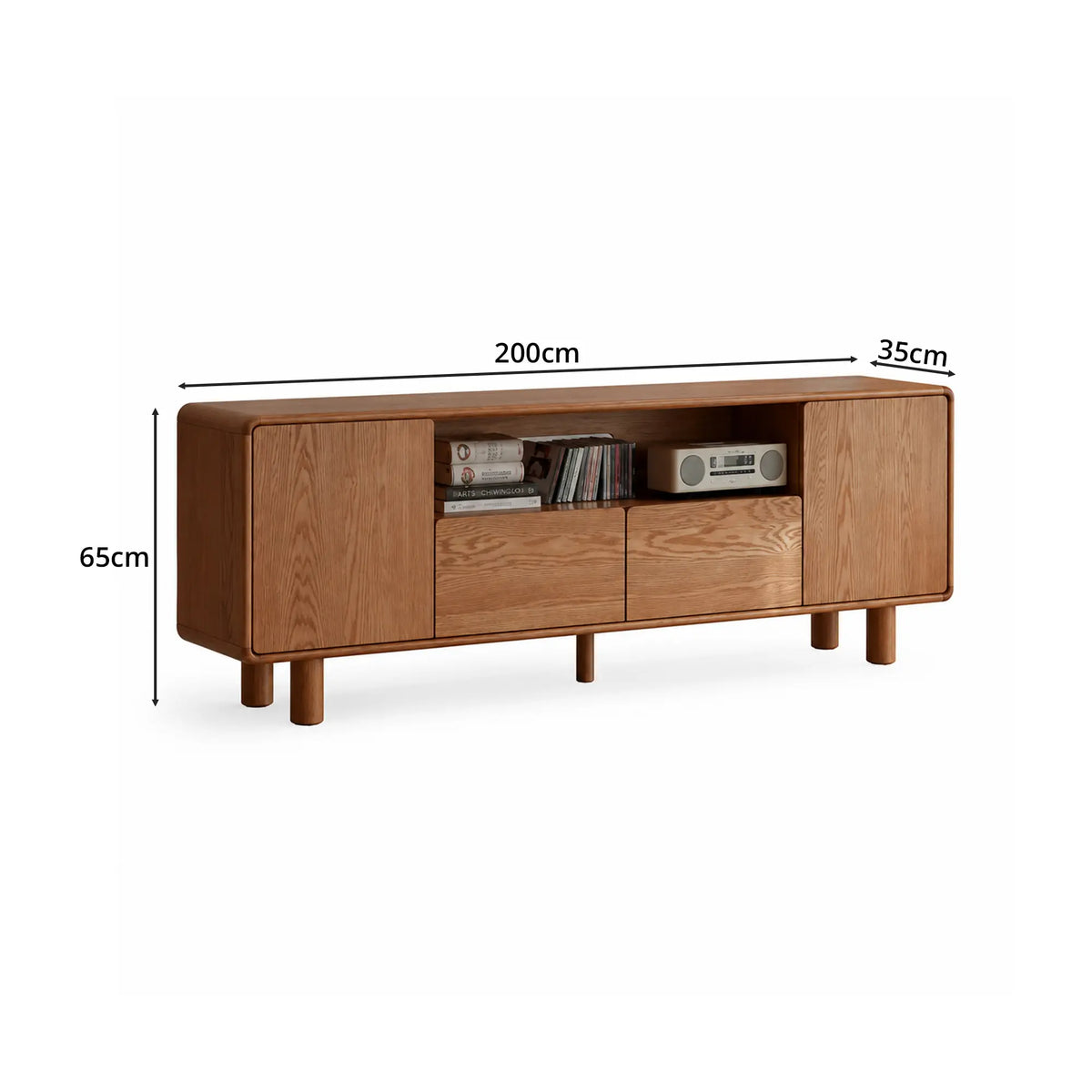 LUXORA Solid Oak TV Cabinet - 180/200cm Elevated Entertainment Unit with Dual Drawers, Open Shelves & Concealed Storage - Walnut