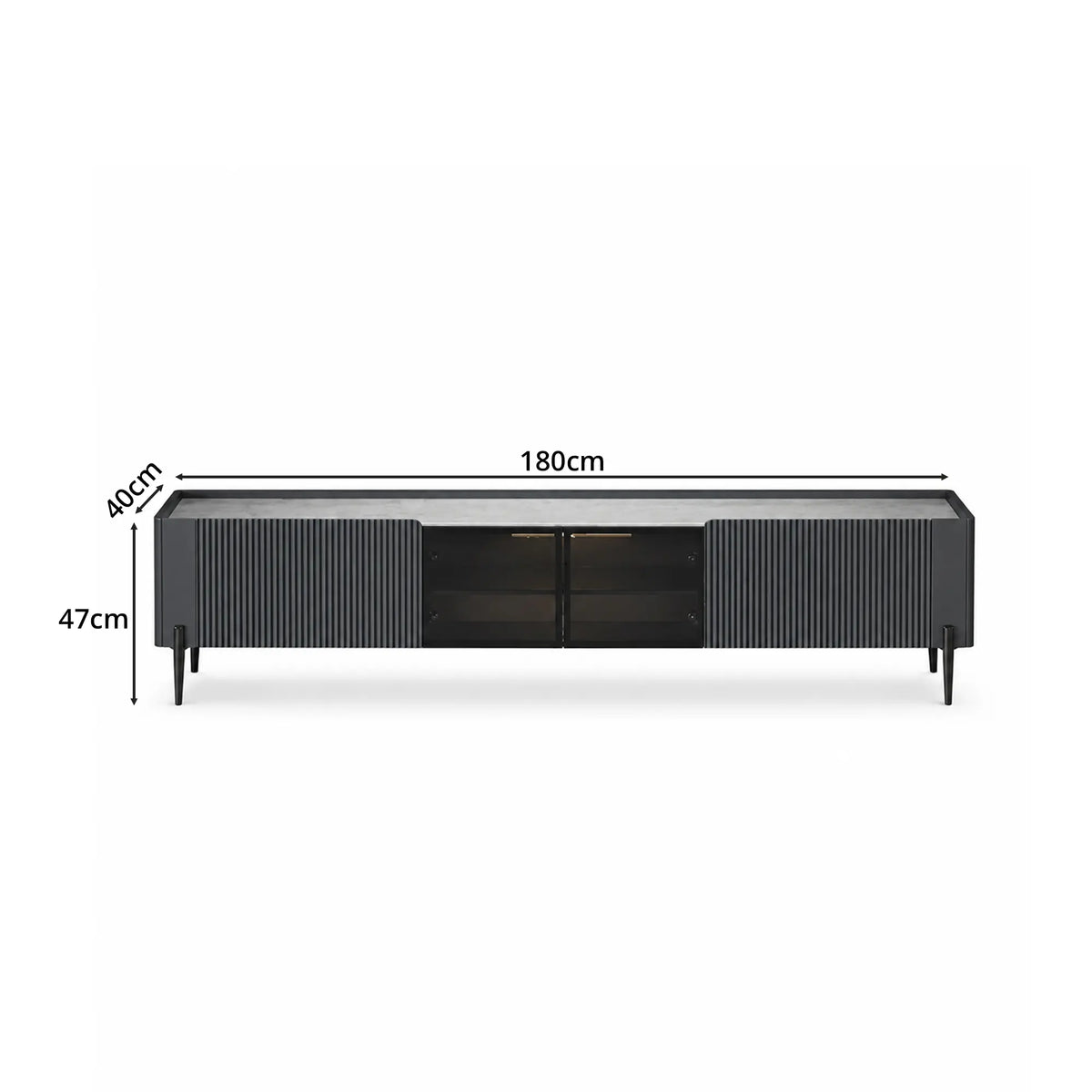 LUXORA Italian Sintered Stone TV Cabinet - 180/200cm Entertainment Unit with Sensor LED Lighting, Glass Doors & Metal Legs - Grey