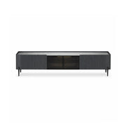 LUXORA Italian Sintered Stone TV Cabinet - 180/200cm Entertainment Unit with Sensor LED Lighting, Glass Doors & Metal Legs - Grey