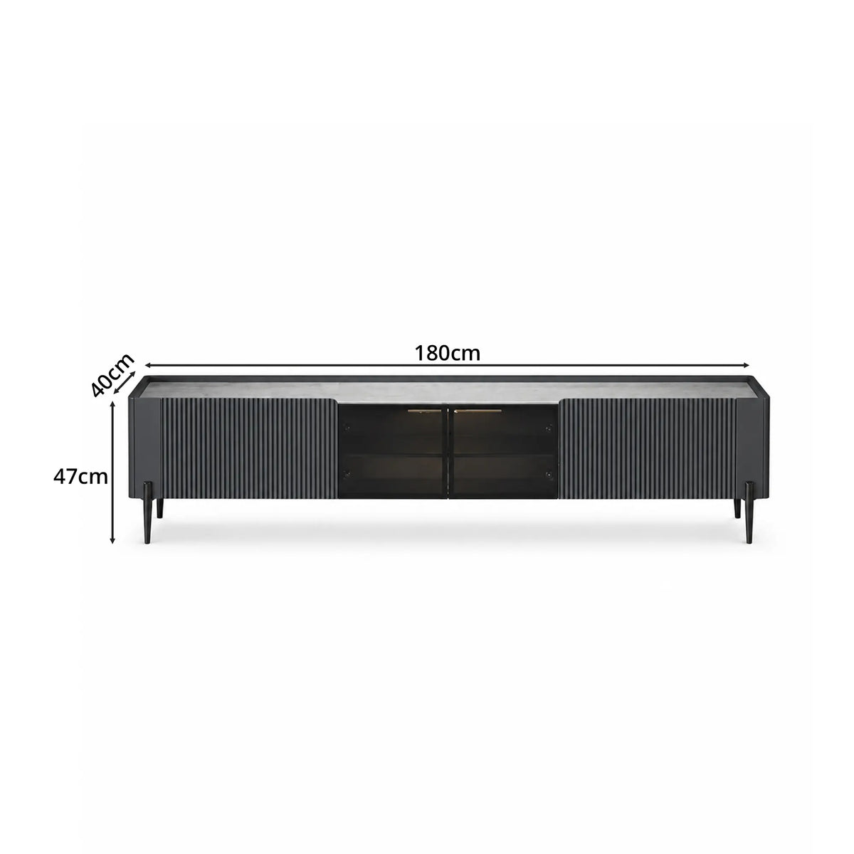 LUXORA Italian Sintered Stone TV Cabinet - 180/200cm Entertainment Unit with Sensor LED Lighting, Glass Doors & Metal Legs - Grey
