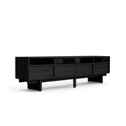 LUXORA Modern Ash Wood TV Cabinet - 180/200cm Entertainment Unit with Grey Glass Panels, Four Drawers & Open Storage - Black