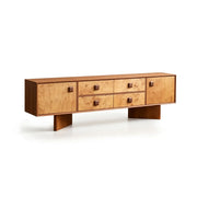 LUXORA Mid-Century TV Cabinet - 180/200cm Teak Veneer Entertainment Unit with Burl Wood Panels, Drawers & Concealed Storage - Teak & Burl Wood