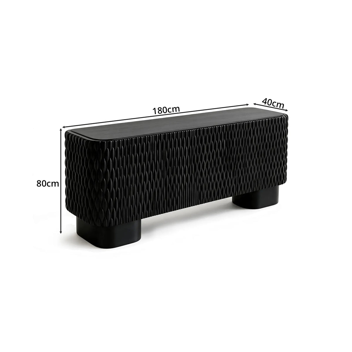 LUXORA Modern Wave-Textured Sideboard - 180/200cm Freestanding Storage Cabinet with 3D Woven Design & Cylindrical Legs - Black