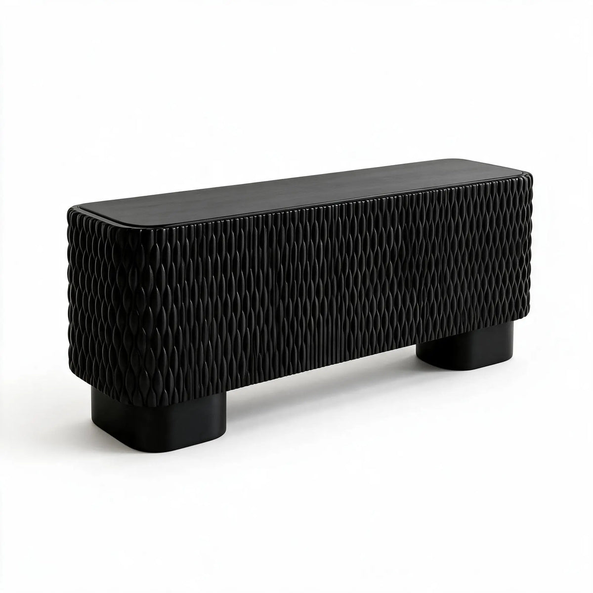 LUXORA Modern Wave-Textured Sideboard - 180/200cm Freestanding Storage Cabinet with 3D Woven Design & Cylindrical Legs - Black