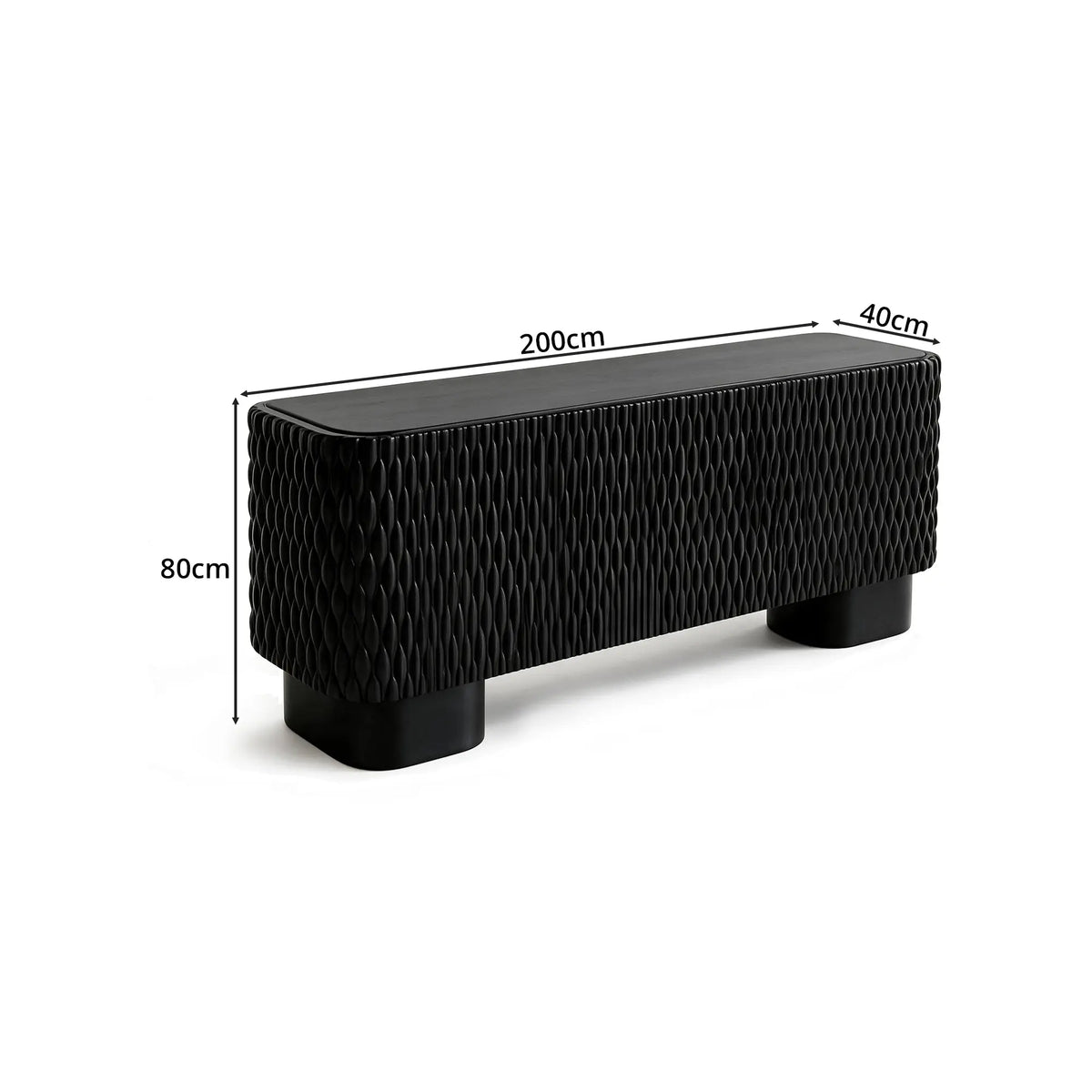 LUXORA Modern Wave-Textured Sideboard - 180/200cm Freestanding Storage Cabinet with 3D Woven Design & Cylindrical Legs - Black