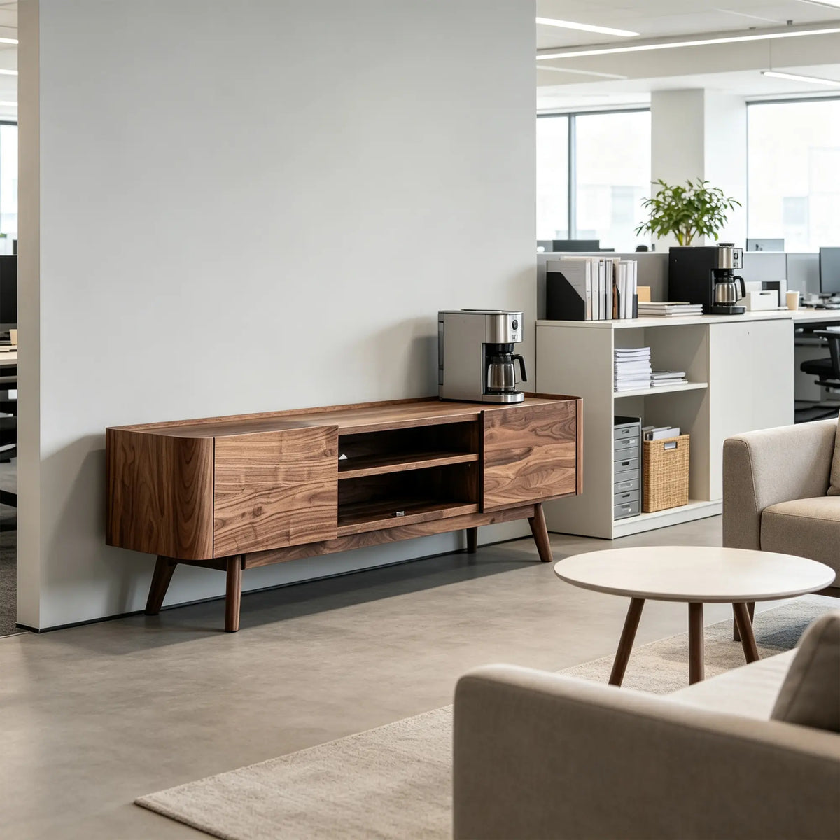 LUXORA Modern Black Walnut TV Cabinet - 180/200cm Wood Entertainment Unit with Open Shelves, Concealed Storage & Solid Wood Legs - Walnut