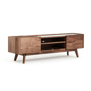 LUXORA Modern Black Walnut TV Cabinet - 180/200cm Wood Entertainment Unit with Open Shelves, Concealed Storage & Solid Wood Legs - Walnut