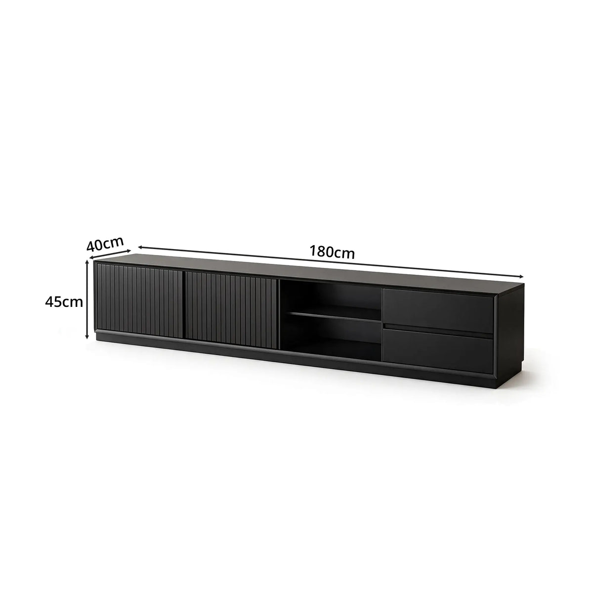 LUXORA Modern Solid Pine TV Cabinet - 180/200cm Entertainment Unit with Sliding Fluted Doors, Adjustable Shelves & Dual Drawers - Black
