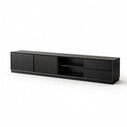 LUXORA Modern Solid Pine TV Cabinet - 180/200cm Entertainment Unit with Sliding Fluted Doors, Adjustable Shelves & Dual Drawers - Black