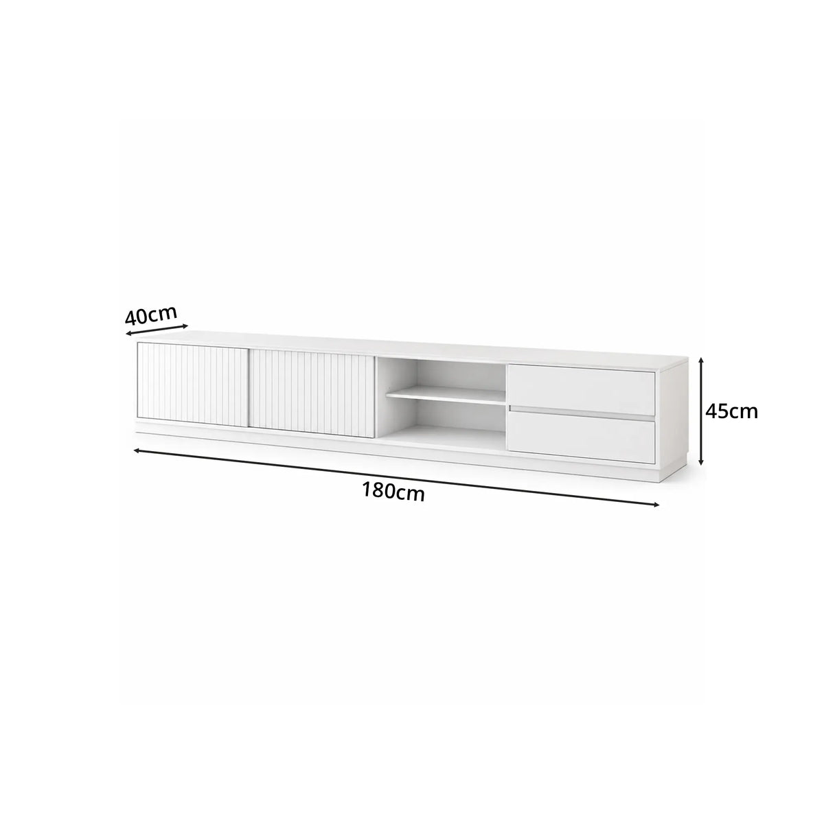 LUXORA Modern Solid Pine TV Cabinet - 180/200cm Entertainment Unit with Sliding Fluted Doors, Adjustable Shelves & Dual Drawers - White