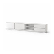 LUXORA Modern Solid Pine TV Cabinet - 180/200cm Entertainment Unit with Sliding Fluted Doors, Adjustable Shelves & Dual Drawers - White