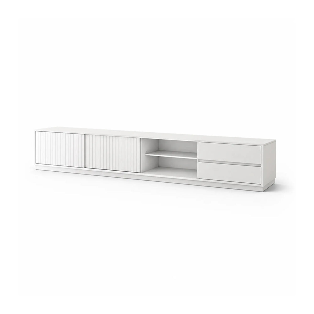 LUXORA Modern Solid Pine TV Cabinet - 180/200cm Entertainment Unit with Sliding Fluted Doors, Adjustable Shelves & Dual Drawers - White