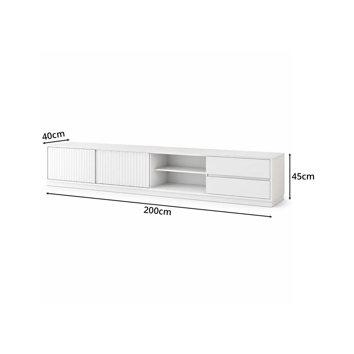 LUXORA Modern Solid Pine TV Cabinet - 180/200cm Entertainment Unit with Sliding Fluted Doors, Adjustable Shelves & Dual Drawers - White