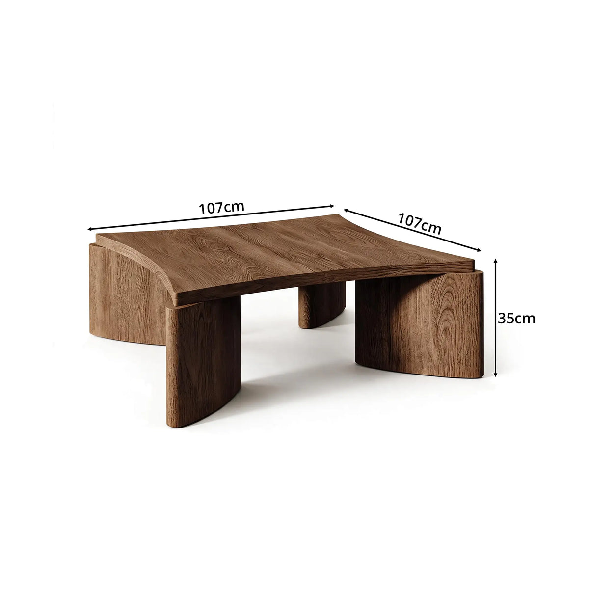 LUXORA Solid Wood Coffee Table North American FAS Ash Wood Low Profile Curved Design 97/107cm for Living Room Lounge - Walnut