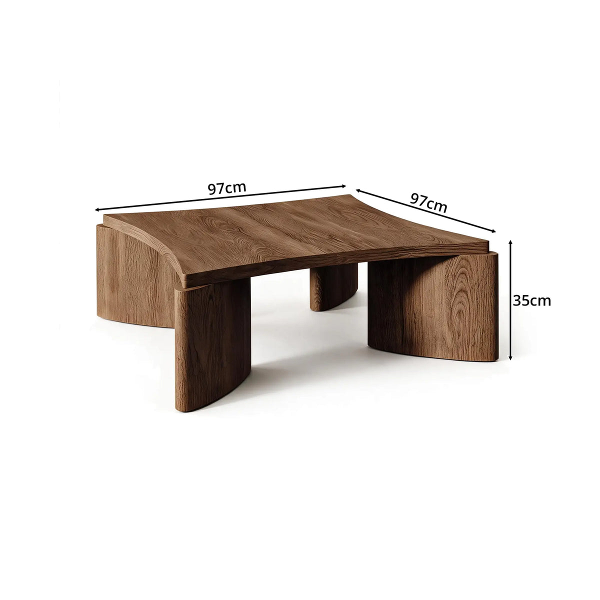 LUXORA Solid Wood Coffee Table North American FAS Ash Wood Low Profile Curved Design 97/107cm for Living Room Lounge - Walnut