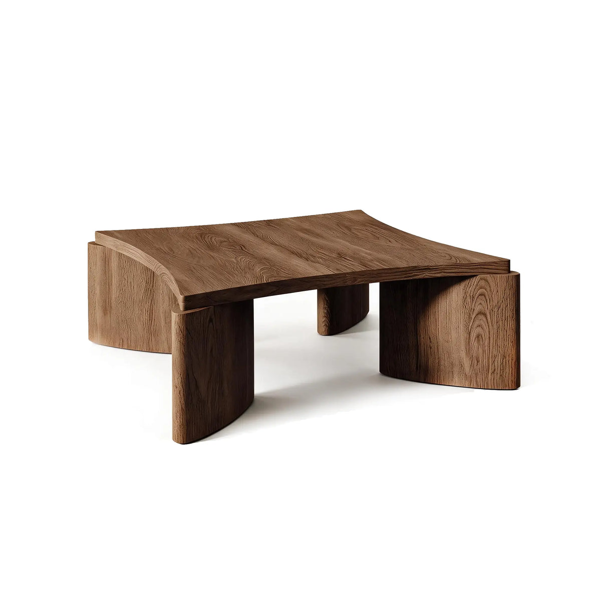 LUXORA Solid Wood Coffee Table North American FAS Ash Wood Low Profile Curved Design 97/107cm for Living Room Lounge - Walnut