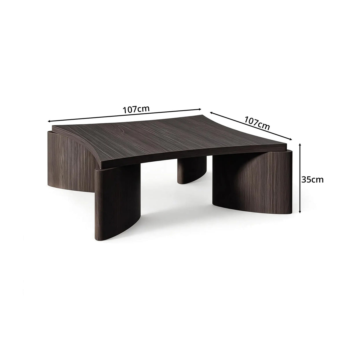 LUXORA Solid Wood Coffee Table North American FAS Ash Wood Low Profile Curved Design 97/107cm for Living Room Lounge - Grey