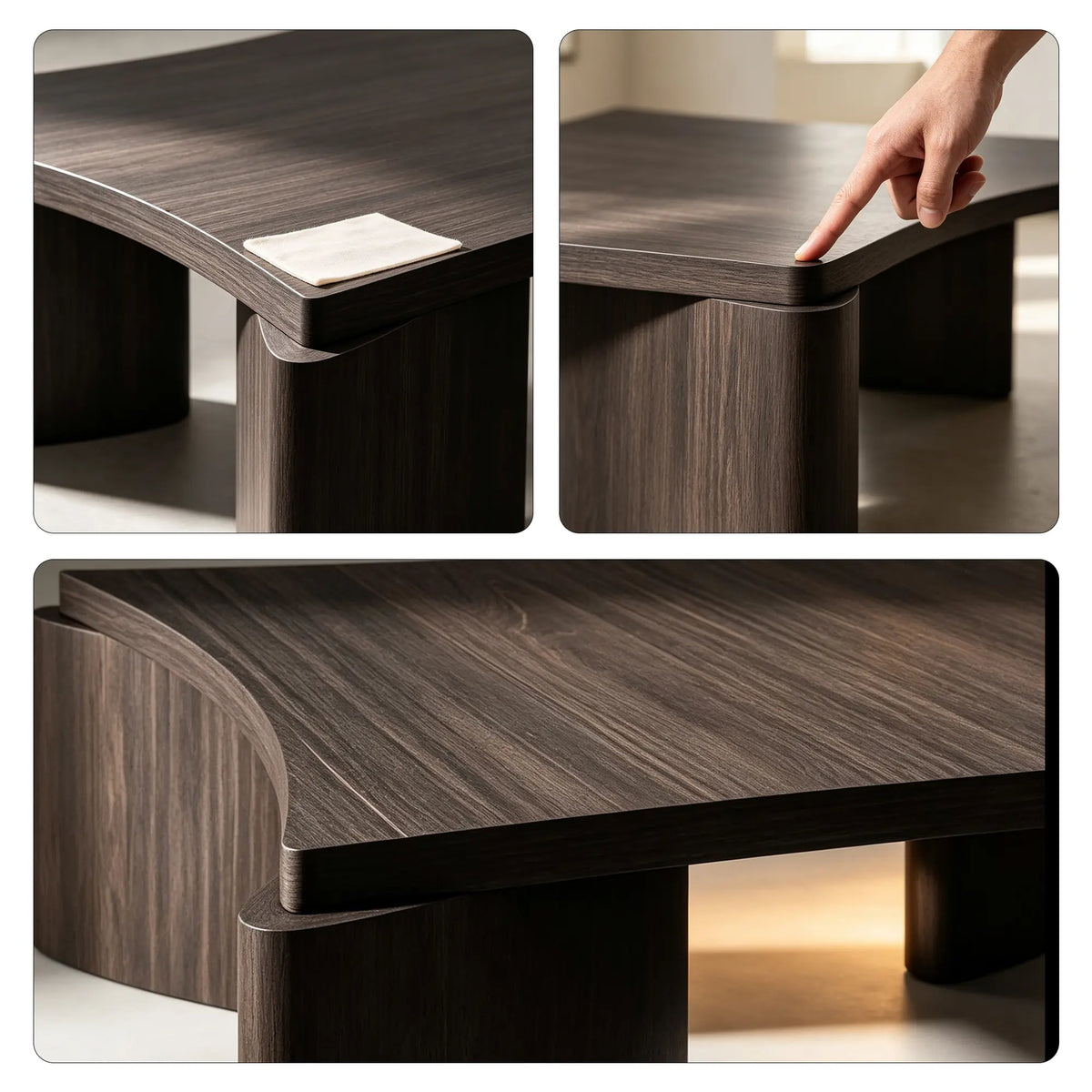 LUXORA Solid Wood Coffee Table North American FAS Ash Wood Low Profile Curved Design 97/107cm for Living Room Lounge - Grey