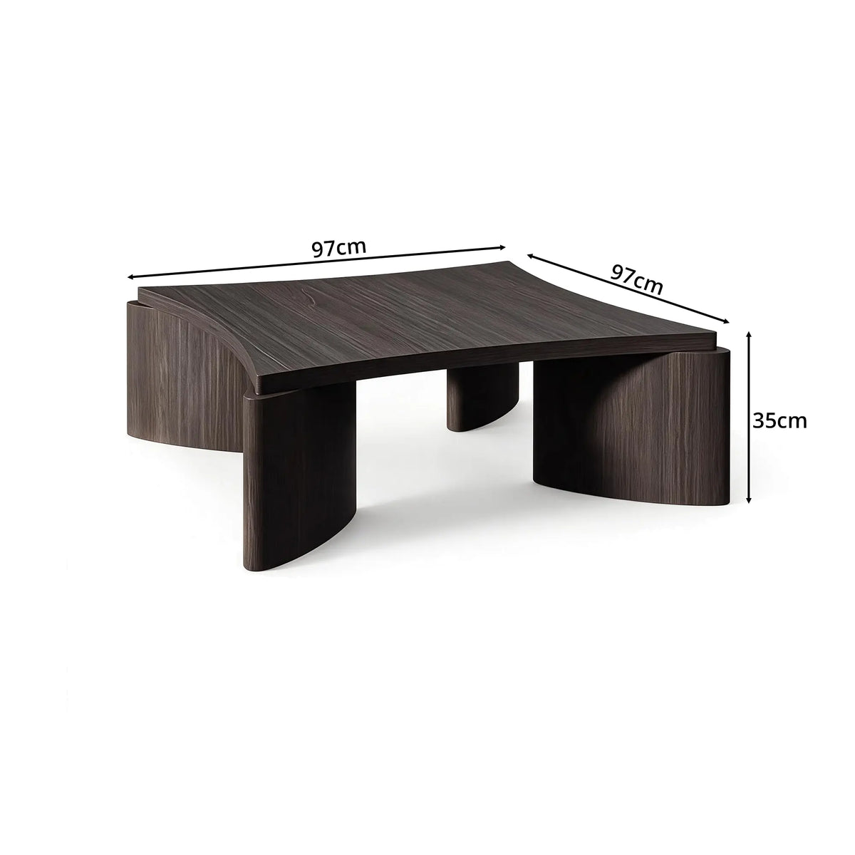 LUXORA Solid Wood Coffee Table North American FAS Ash Wood Low Profile Curved Design 97/107cm for Living Room Lounge - Grey