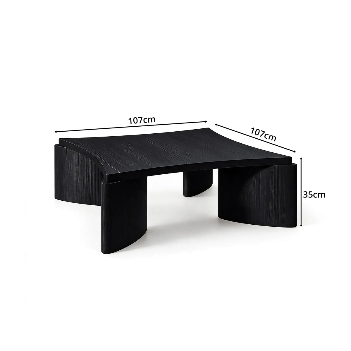 LUXORA Solid Wood Coffee Table North American FAS Ash Wood Low Profile Curved Design 97/107cm for Living Room Lounge - Black