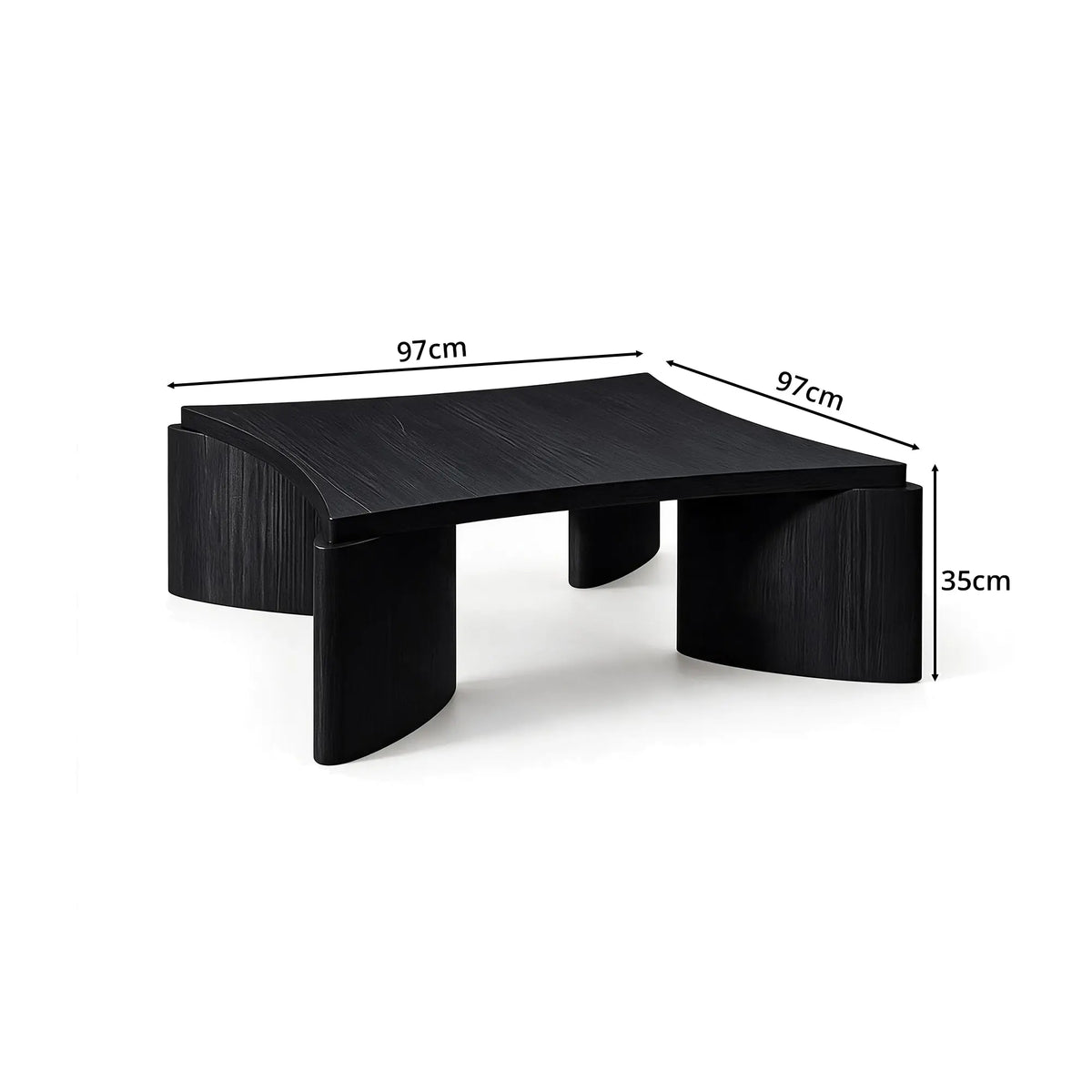 LUXORA Solid Wood Coffee Table North American FAS Ash Wood Low Profile Curved Design 97/107cm for Living Room Lounge - Black