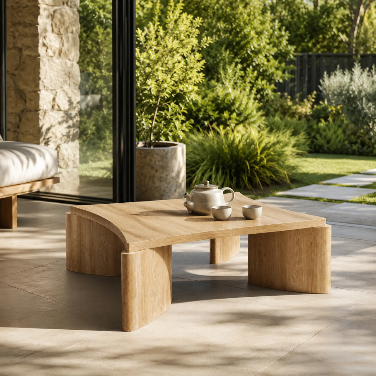 LUXORA Solid Wood Coffee Table North American FAS Ash Wood Low Profile Curved Design 97/107cm for Living Room Lounge - Wood