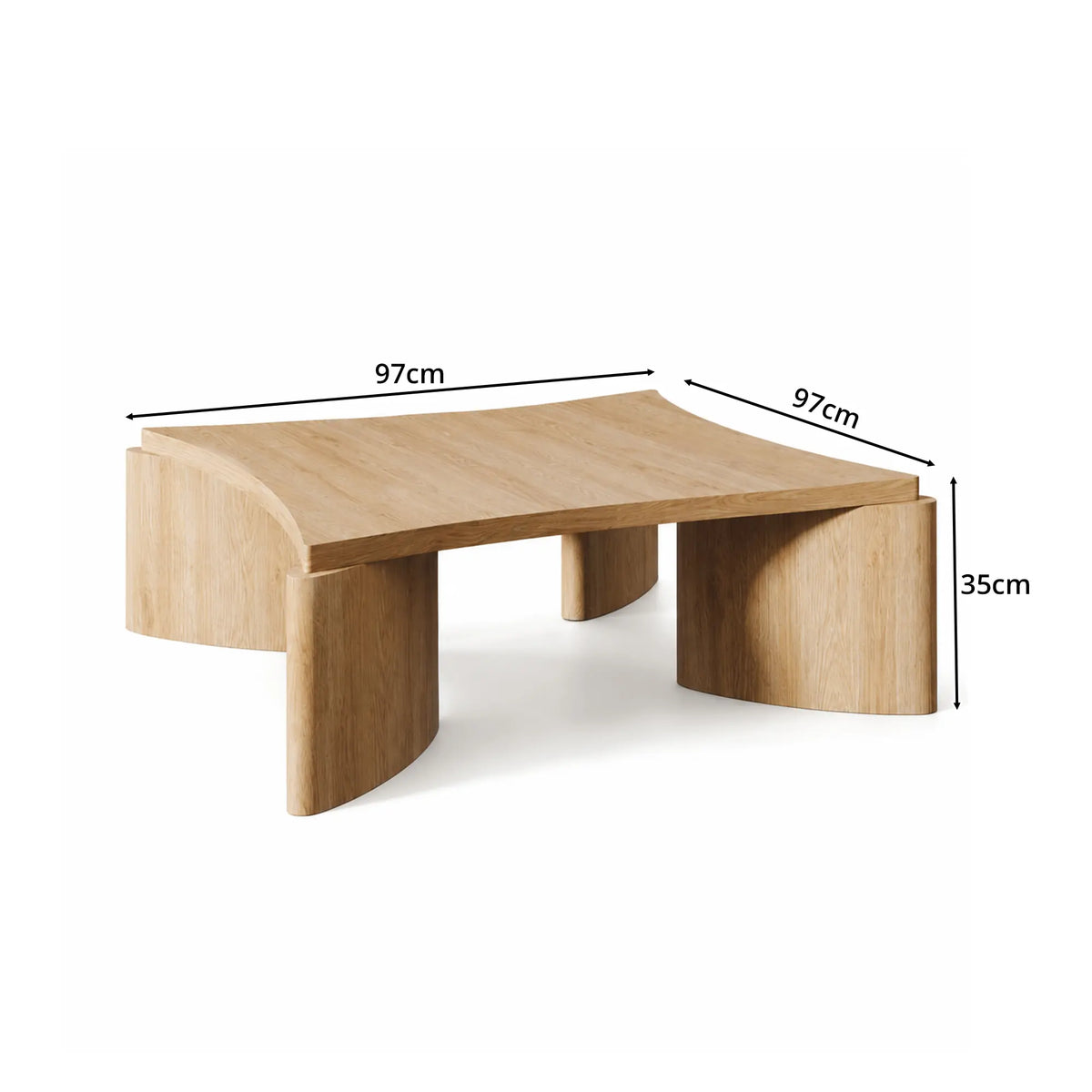 LUXORA Solid Wood Coffee Table North American FAS Ash Wood Low Profile Curved Design 97/107cm for Living Room Lounge - Wood