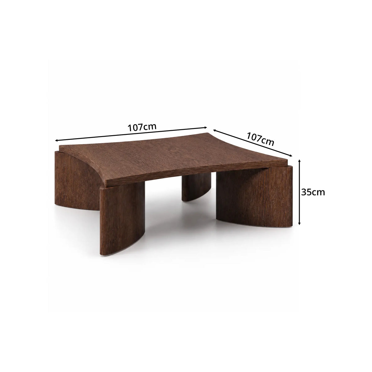 LUXORA Solid Wood Coffee Table North American FAS Ash Wood Low Profile Curved Design 97/107cm for Living Room Lounge - Brown