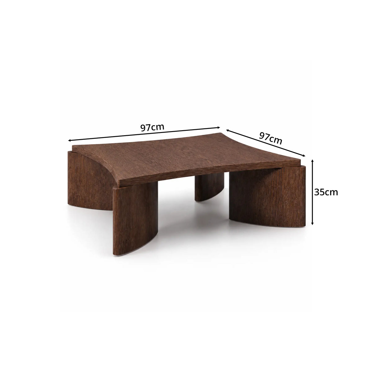 LUXORA Solid Wood Coffee Table North American FAS Ash Wood Low Profile Curved Design 97/107cm for Living Room Lounge - Brown