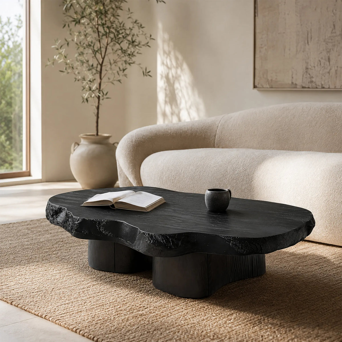 LUXORA Free Form Coffee Table Sculptural Design E0 Material Fully Assembled 100/120cm for Living Room Tea Room Lounge