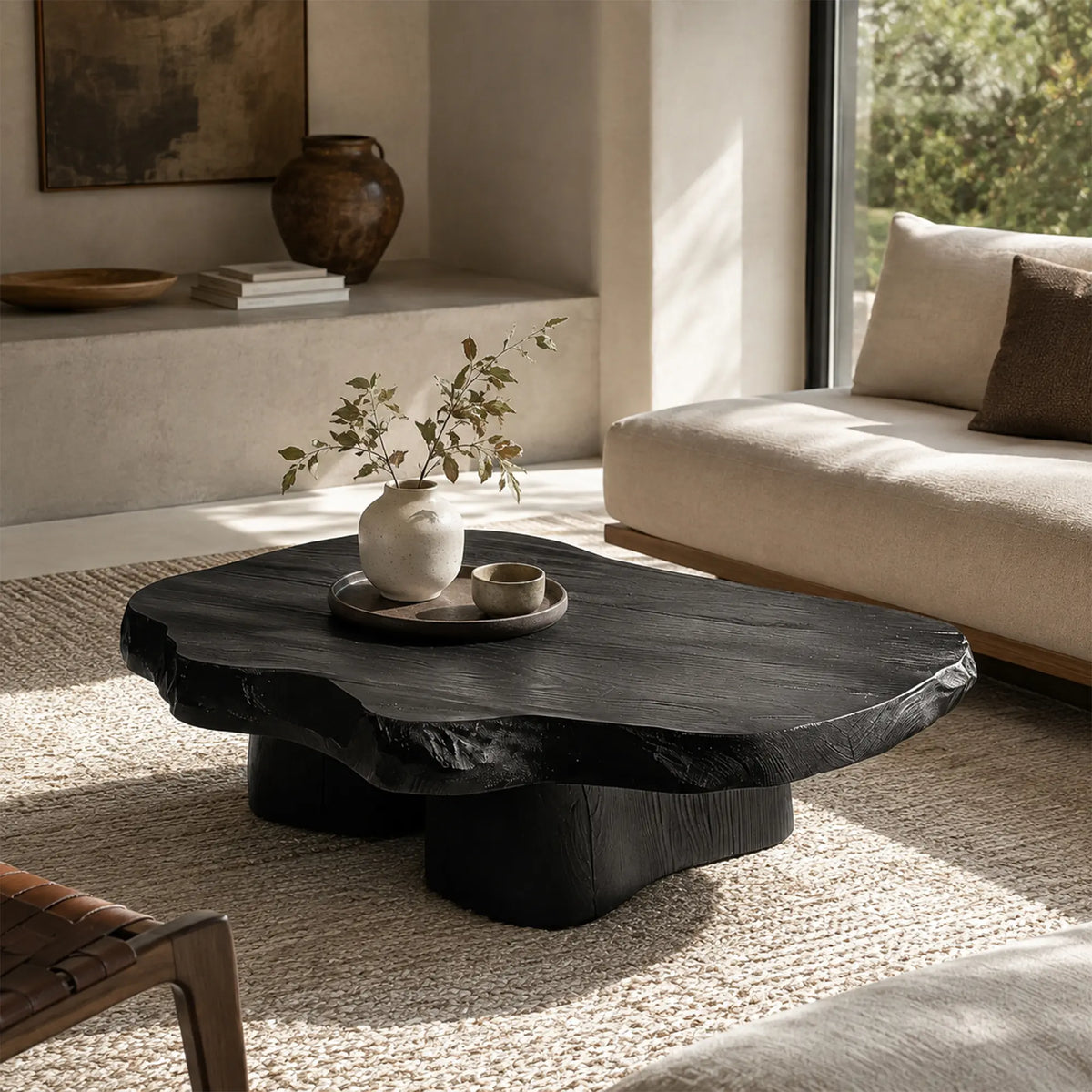 LUXORA Free Form Coffee Table Sculptural Design E0 Material Fully Assembled 100/120cm for Living Room Tea Room Lounge