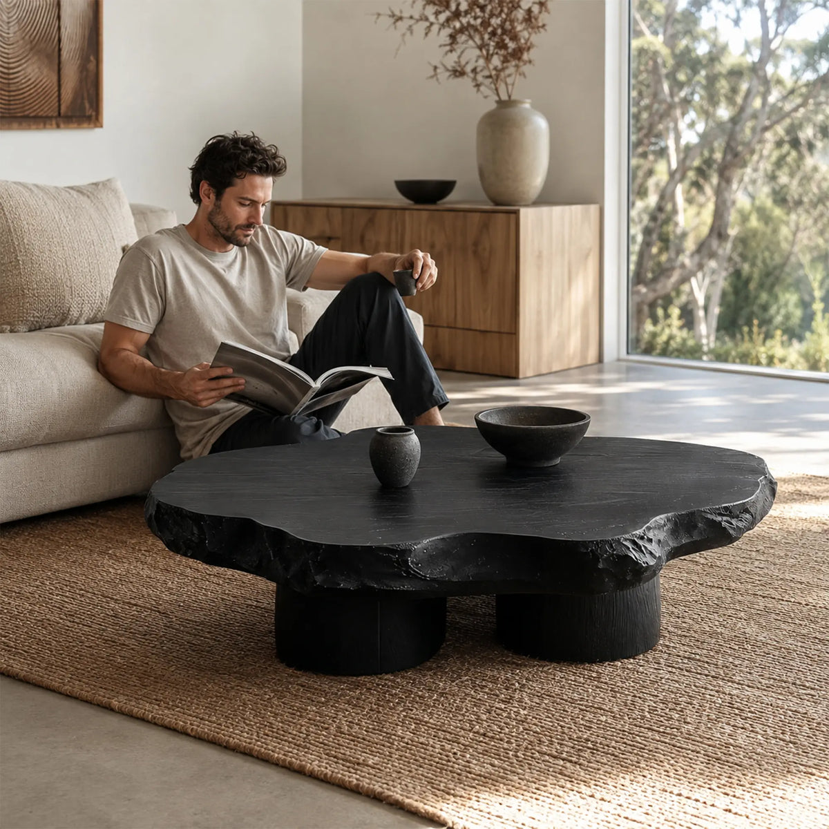 LUXORA Free Form Coffee Table Sculptural Design E0 Material Fully Assembled 100/120cm for Living Room Tea Room Lounge