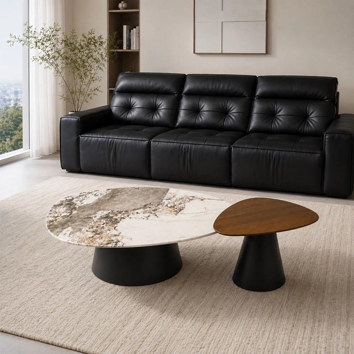 LUXORA Modern Coffee Table Set Pandora Marble Top Carbon Steel Tapered Base for Living Room Sofa Area Lounge