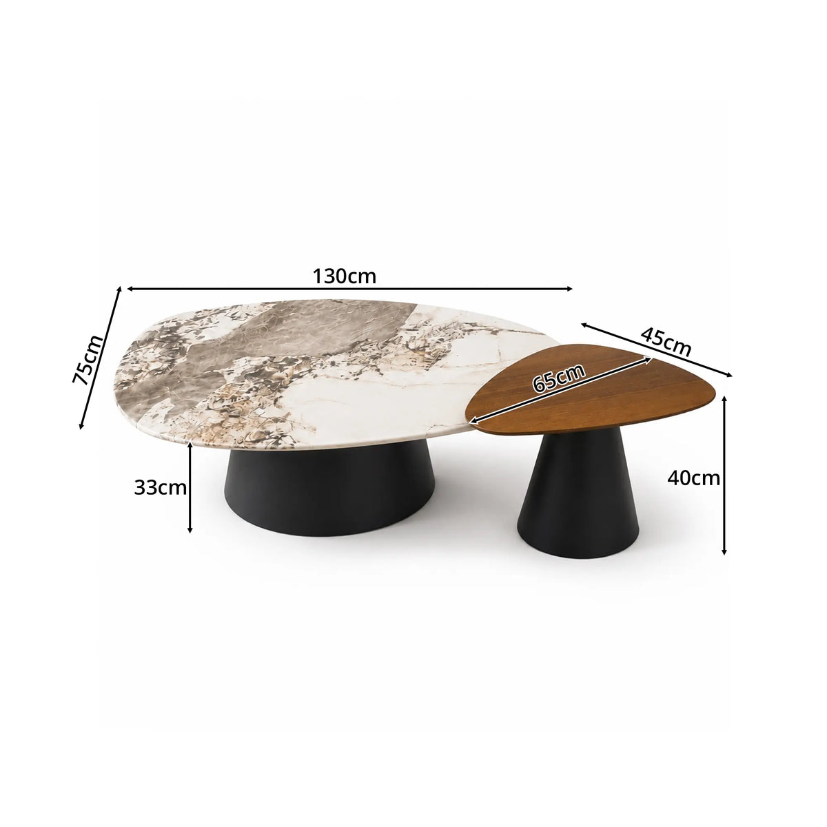 LUXORA Modern Coffee Table Set Pandora Marble Top Carbon Steel Tapered Base for Living Room Sofa Area Lounge