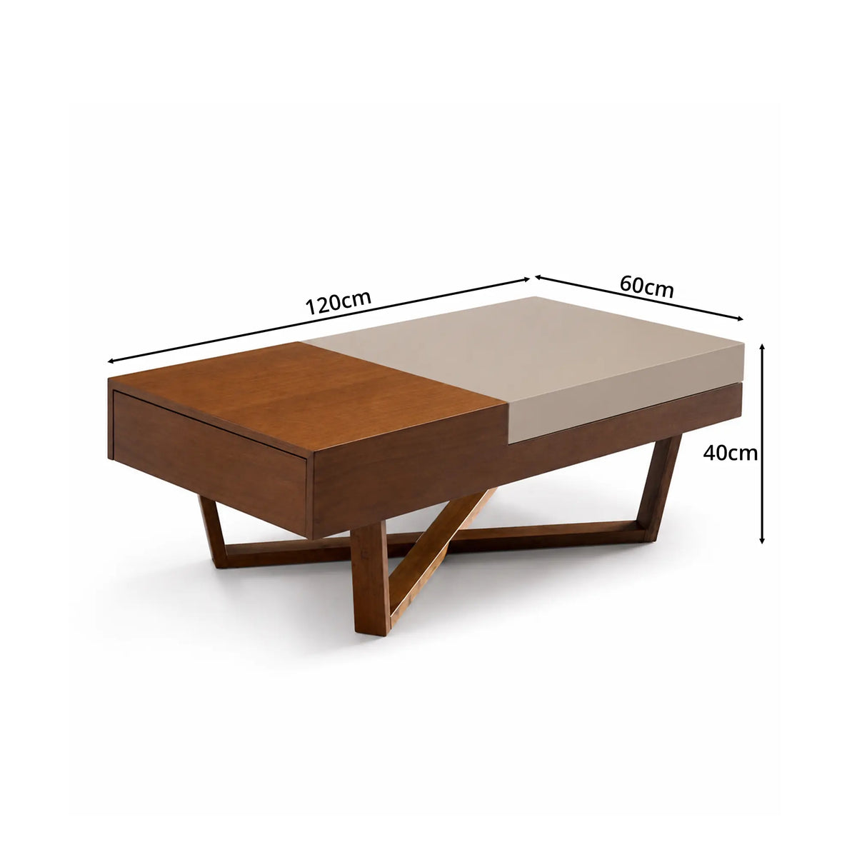 LUXORA Italian Minimalist Coffee Table Two Tone Top Hidden Storage Drawer Ash Wood Legs for Living Room Sofa Area Lounge - Walnut & Grey